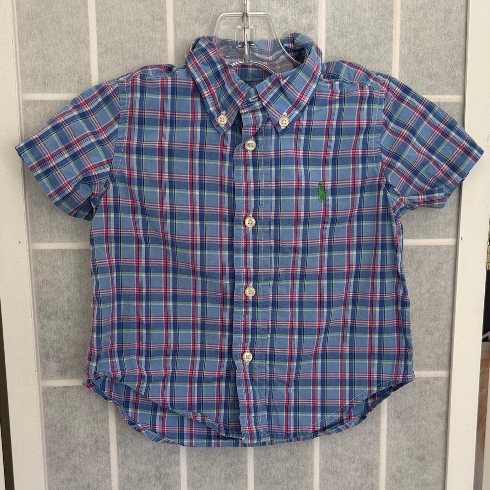Boys Ralph Lauren Plaid Button-Up Short Sleeve Shirt Size 12M